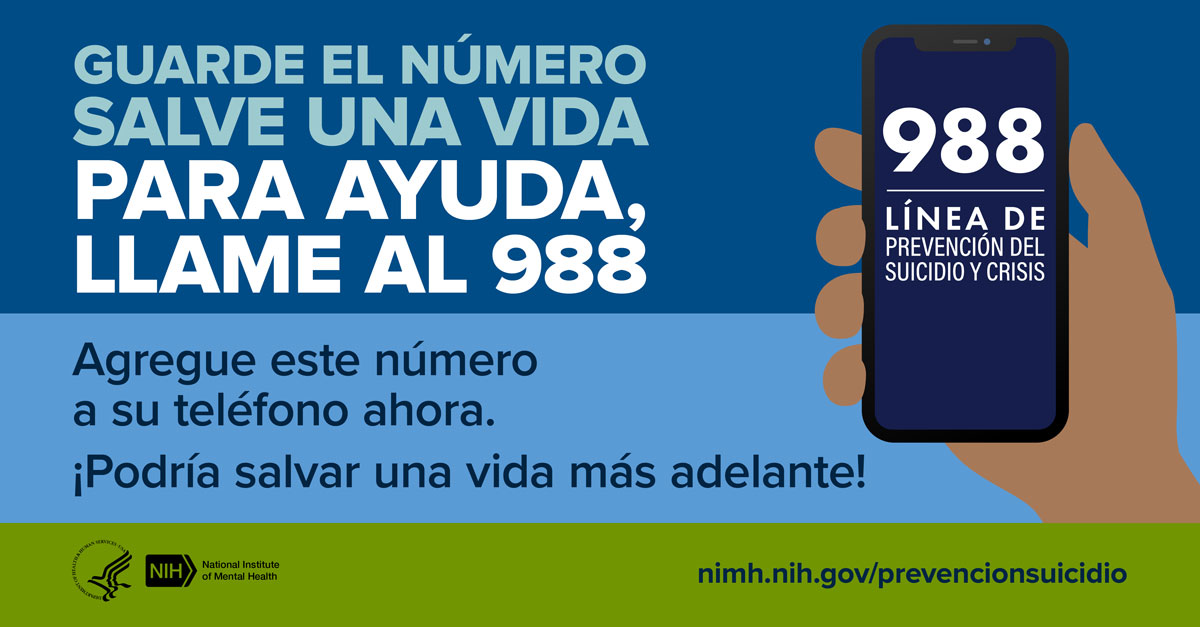 Ilustración de un teléfono celular con el número 988, de Lifeline, el número de la Línea de Prevención del Suicidio y Crisis.