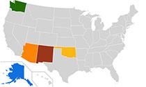 US map for Collaborative Hubs to Reduce the Burden of Suicide among American Indian and Alaska Native Youth